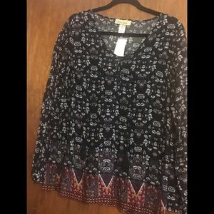 Tunic style top -Navy, Burgundy and Tan - Size S